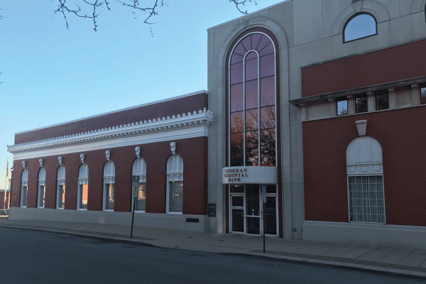 Croghan Colonial Bank classic brick building with arched windows and ornate facade