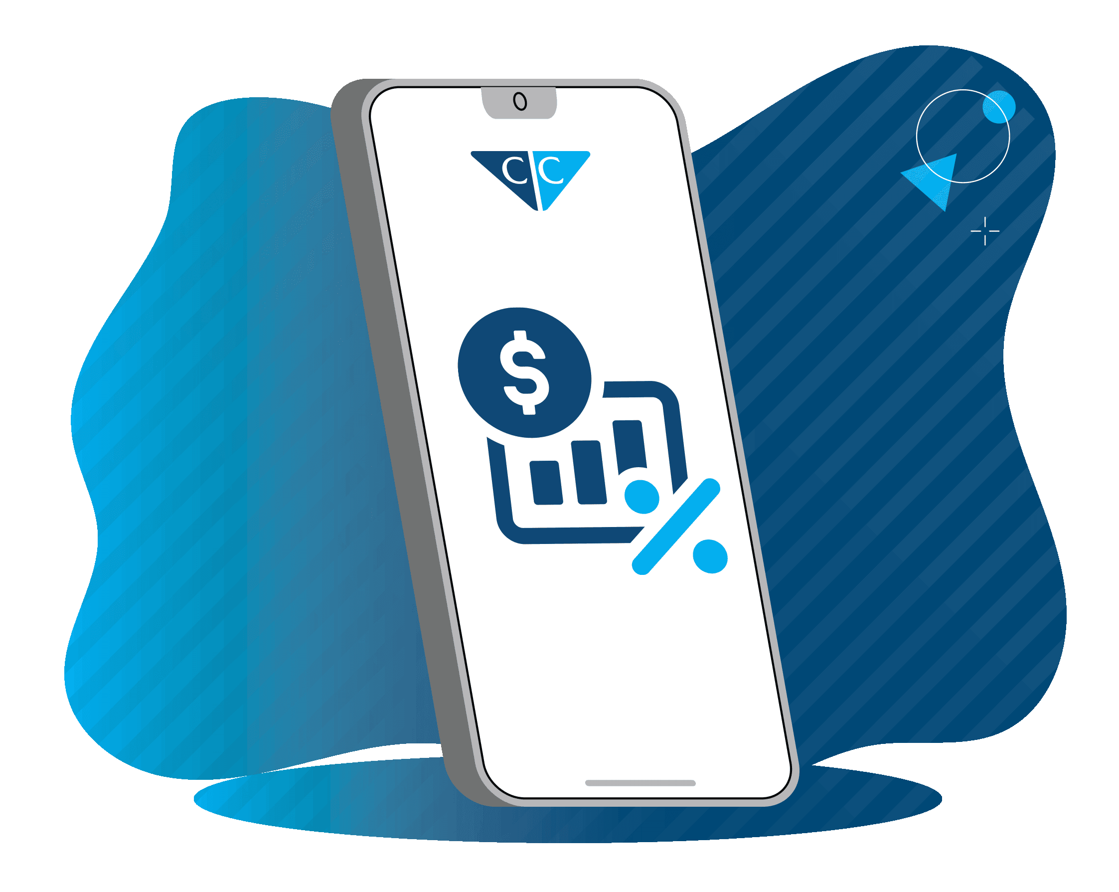 Croghan Bank mobile app graphic displaying financial and investment management icons