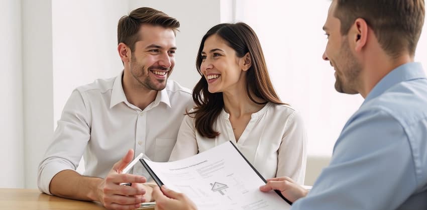 Couple meeting with a financial advisor to discuss a home equity loan or mortgage