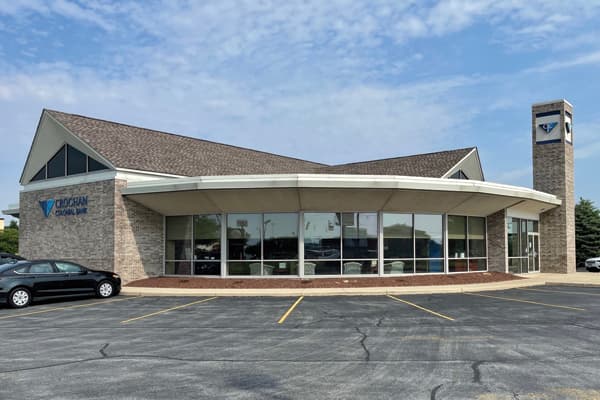 Croghan Colonial Bank modern branch exterior with large windows and parking lot