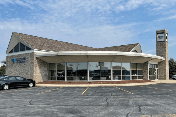 Croghan Colonial Bank modern branch exterior with large windows and parking lot