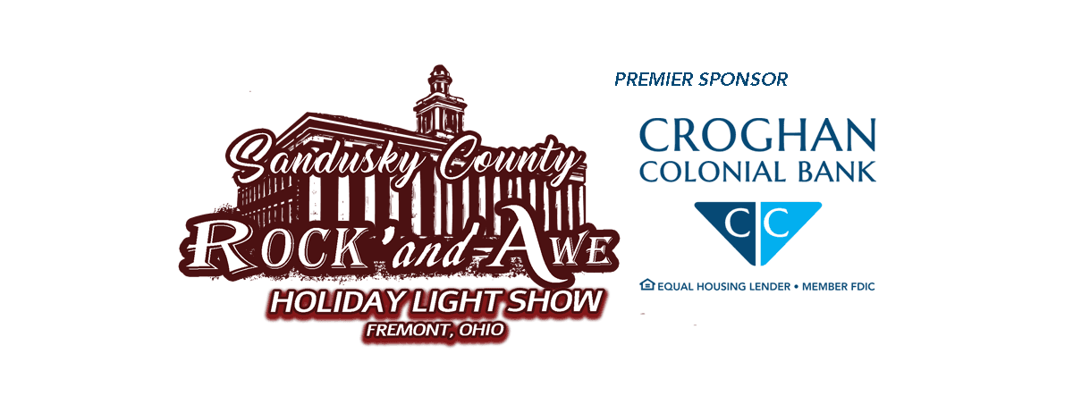 Sandusky County Rock and Awe Holiday Light Show logo with Croghan Colonial Bank as premier sponsor