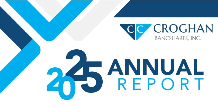 Croghan Bancshares, Inc. 2025 Annual Report cover with blue geometric design